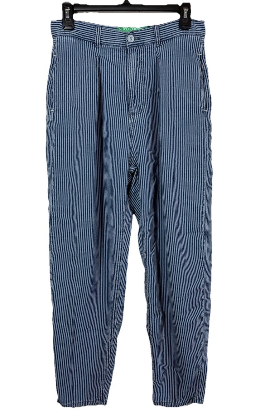Cropped Pants United Colors of Benetton Blue Striped Relaxed Fit 6 Preppy